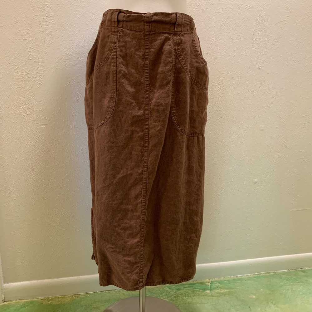 FLAX Brown Linen Skirt Sz M